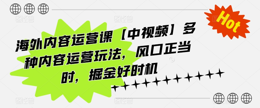 海外内容运营课【中视频】多种内容运营玩法，风口正当时，掘金好时机-无双资源网