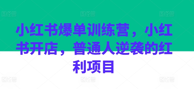 小红书爆单训练营，小红书开店，普通人逆袭的红利项目-无双资源网