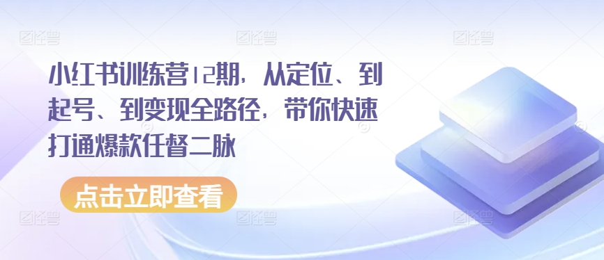 小红书训练营12期，从定位、到起号、到变现全路径，带你快速打通爆款任督二脉-无双资源网