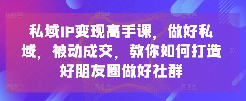 私域IP变现高手课，做好私域，被动成交，教你如何打造好朋友圈做好社群-无双资源网