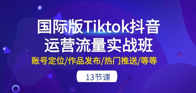 国际版Tiktok抖音运营流量实战班：账号定位/作品发布/热门推送/等等-13节-无双资源网