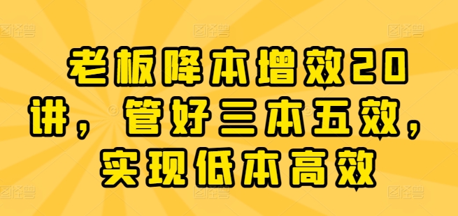 老板降本增效20讲，管好三本五效，实现低本高效-无双资源网