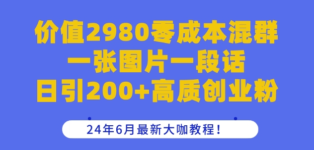 价值2980零成本混群一张图片一段话日引200+高质创业粉，24年6月最新大咖教程【揭秘】-无双资源网