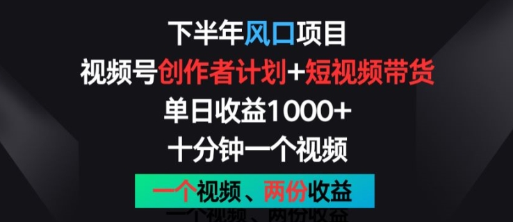 下半年风口项目，视频号创作者计划+视频带货，一个视频两份收益，十分钟一个视频【揭秘】-无双资源网