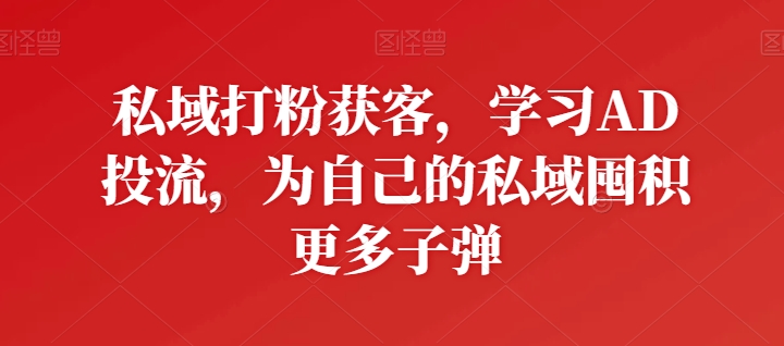 私域打粉获客，学习AD投流，为自己的私域囤积更多子弹-无双资源网