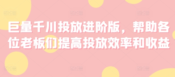 巨量千川投放进阶版，帮助各位老板们提高投放效率和收益-无双资源网