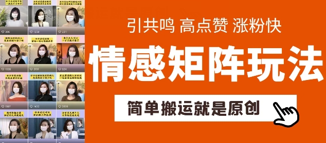 简单搬运，情感矩阵玩法，涨粉速度快，可带货，可起号【揭秘】-无双资源网