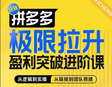 拼多多极限拉升盈利突破进阶课，​从算法到玩法，从玩法到团队搭建，体系化系统性帮助商家实现利润提升-无双资源网