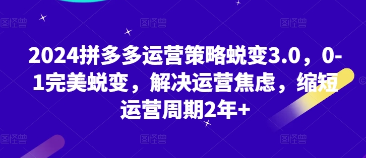 2024拼多多运营策略蜕变3.0，0-1完美蜕变，解决运营焦虑，缩短运营周期2年+-无双资源网