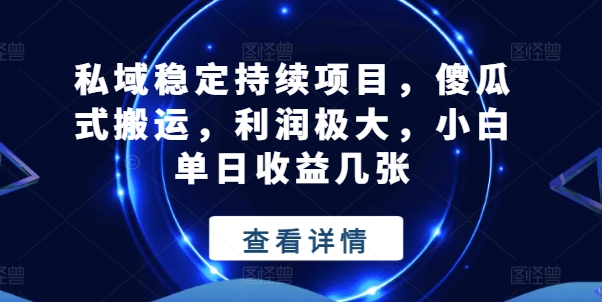 私域稳定持续项目，傻瓜式搬运，利润极大，小白单日收益几张【揭秘】-无双资源网