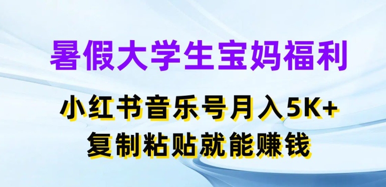 暑假大学生宝妈福利，小红书音乐号月入5000+，复制粘贴就能赚钱【揭秘】-无双资源网