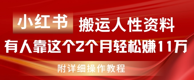 小红书搬运人性资料，有人靠这个2个月轻松赚11w，附教程【揭秘】-无双资源网