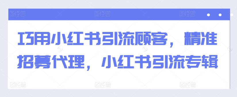 巧用小红书引流顾客，精准招募代理，小红书引流专辑-无双资源网