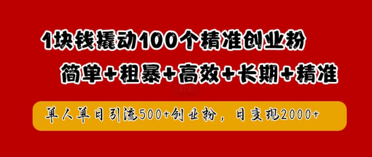 1块钱撬动100个精准创业粉，简单粗暴高效长期精准，单人单日引流500+创业粉，日变现2k【揭秘】-无双资源网