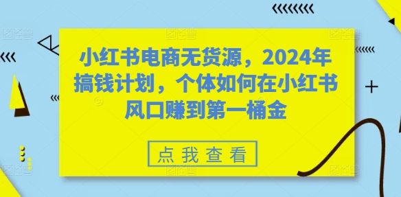 小红书电商无货源，2024年搞钱计划，个体如何在小红书风口赚到第一桶金-无双资源网