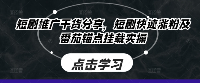 短剧推广干货分享，短剧快速涨粉及番茄锚点挂载实操-无双资源网