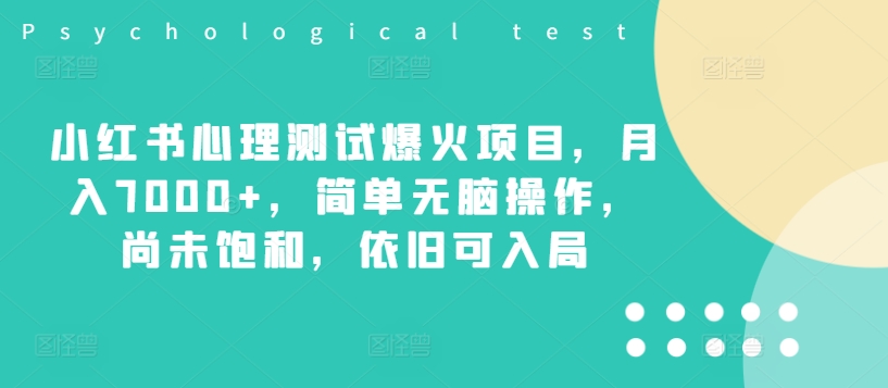 小红书心理测试爆火项目，月入7000+，简单无脑操作，尚未饱和，依旧可入局-无双资源网