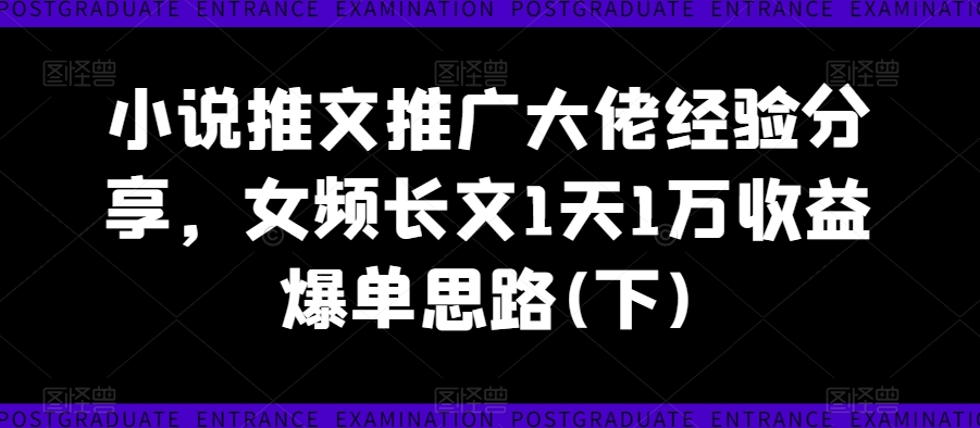 小说推文推广大佬经验分享，女频长文1天1万收益爆单思路(下)-无双资源网