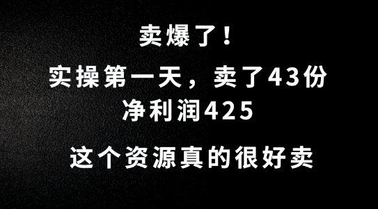 这个资源，需求很大，实操第一天卖了43份，净利润425【揭秘】-无双资源网