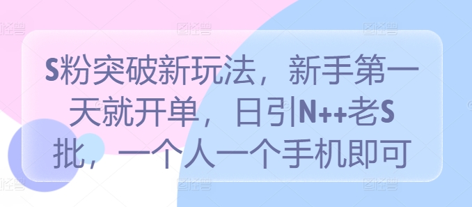 S粉突破新玩法，新手第一天就开单，日引N++老S批，一个人一个手机即可【揭秘】-无双资源网