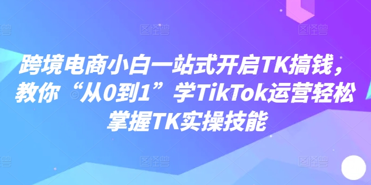 跨境电商小白一站式开启TK搞钱，教你“从0到1”学TikTok运营轻松掌握TK实操技能-无双资源网