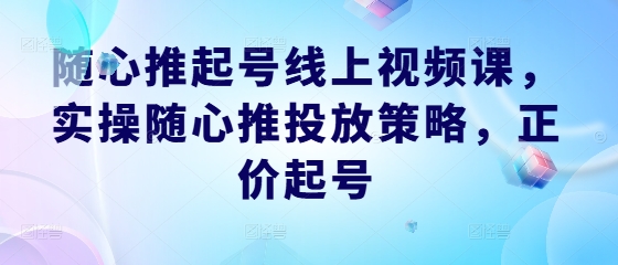 随心推起号线上视频课，实操随心推投放策略，正价起号-无双资源网