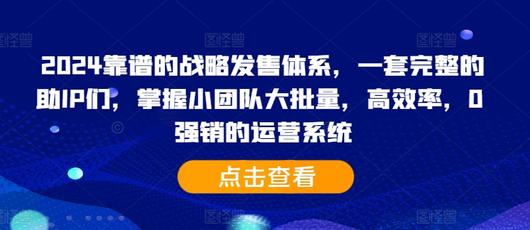 2024靠谱的战略发售体系，一套完整的助IP们，掌握小团队大批量，高效率，0 强销的运营系统-无双资源网