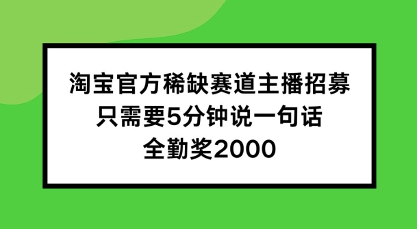 淘宝官方稀缺赛道主播招募 ，只需要5分钟说一句话， 全勤奖2000【揭秘】-无双资源网