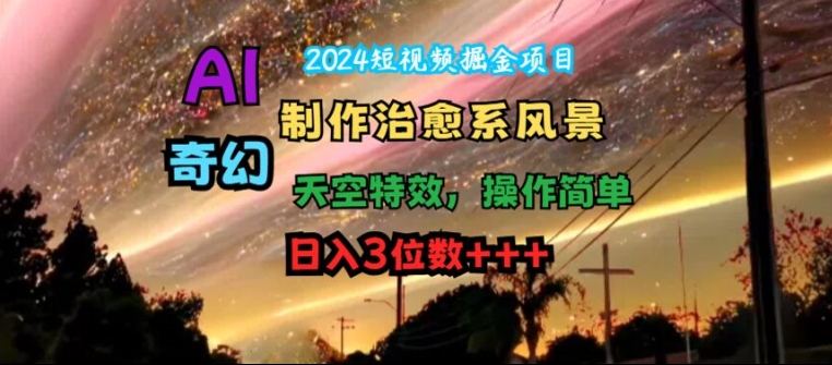 2024短视频掘金项目，AI制作治愈系风景，奇幻天空特效，操作简单，日入3位数【揭秘】-无双资源网