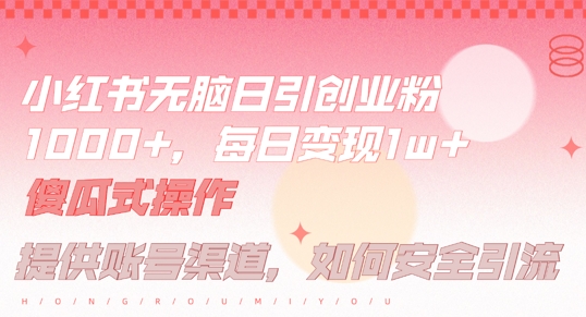 小红书无脑每日引流创业粉500+，小白每天只花半小时，躺赚长尾收益【揭秘】-无双资源网