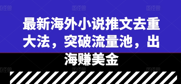 最新海外小说推文去重大法，突破流量池，出海赚美金-无双资源网