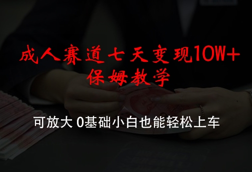 成人赛道七天变现10W+保姆教学，可放大，0基础小白也能轻松上车【揭秘】-无双资源网