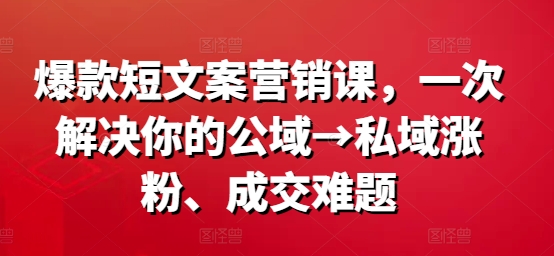 爆款短文案营销课，一次解决你的公域→私域涨粉、成交难题-无双资源网