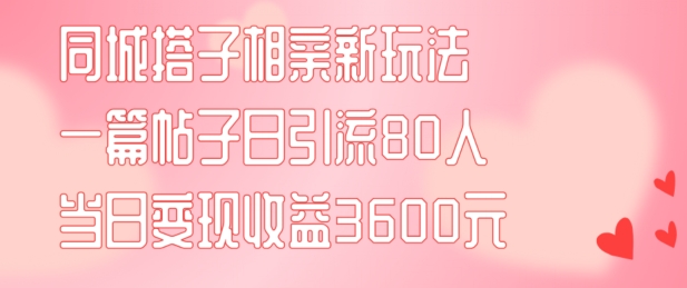 同城搭子相亲新玩法一篇帖子引流80人当日变现3600元(项目教程+实操教程)【揭秘】-无双资源网