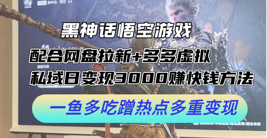 黑神话悟空游戏配合网盘拉新+多多虚拟+私域日变现3k+赚快钱方法，一鱼多吃蹭热点多重变现【揭秘】-无双资源网