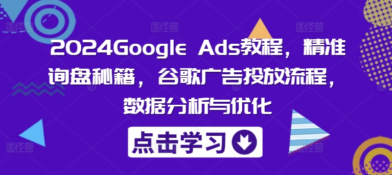 2024Google Ads教程，精准询盘秘籍，谷歌广告投放流程，数据分析与优化-无双资源网