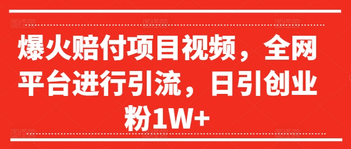 爆火赔付项目视频，全网平台进行引流，日引创业粉1W+【揭秘】-无双资源网