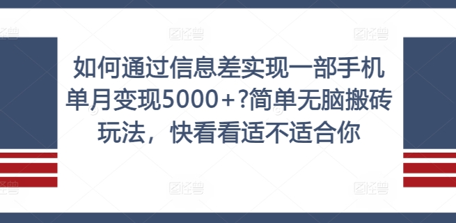 如何通过信息差实现一部手机单月变现5000+?简单无脑搬砖玩法，快看看适不适合你【揭秘】-无双资源网