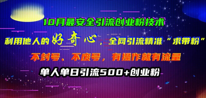 10月最安全引流创业粉技术，利用他人的好奇心全网引流精准“求带粉”不封号、不废号【揭秘】-无双资源网