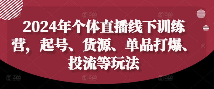 2024年个体直播训练营，起号、货源、单品打爆、投流等玩法-无双资源网