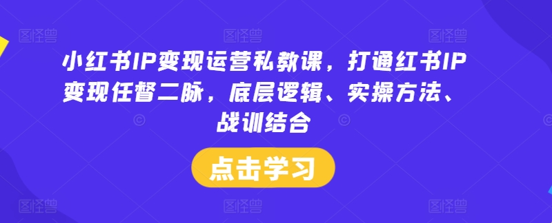 小红书IP变现运营私教课，打通红书IP变现任督二脉，底层逻辑、实操方法、战训结合-无双资源网